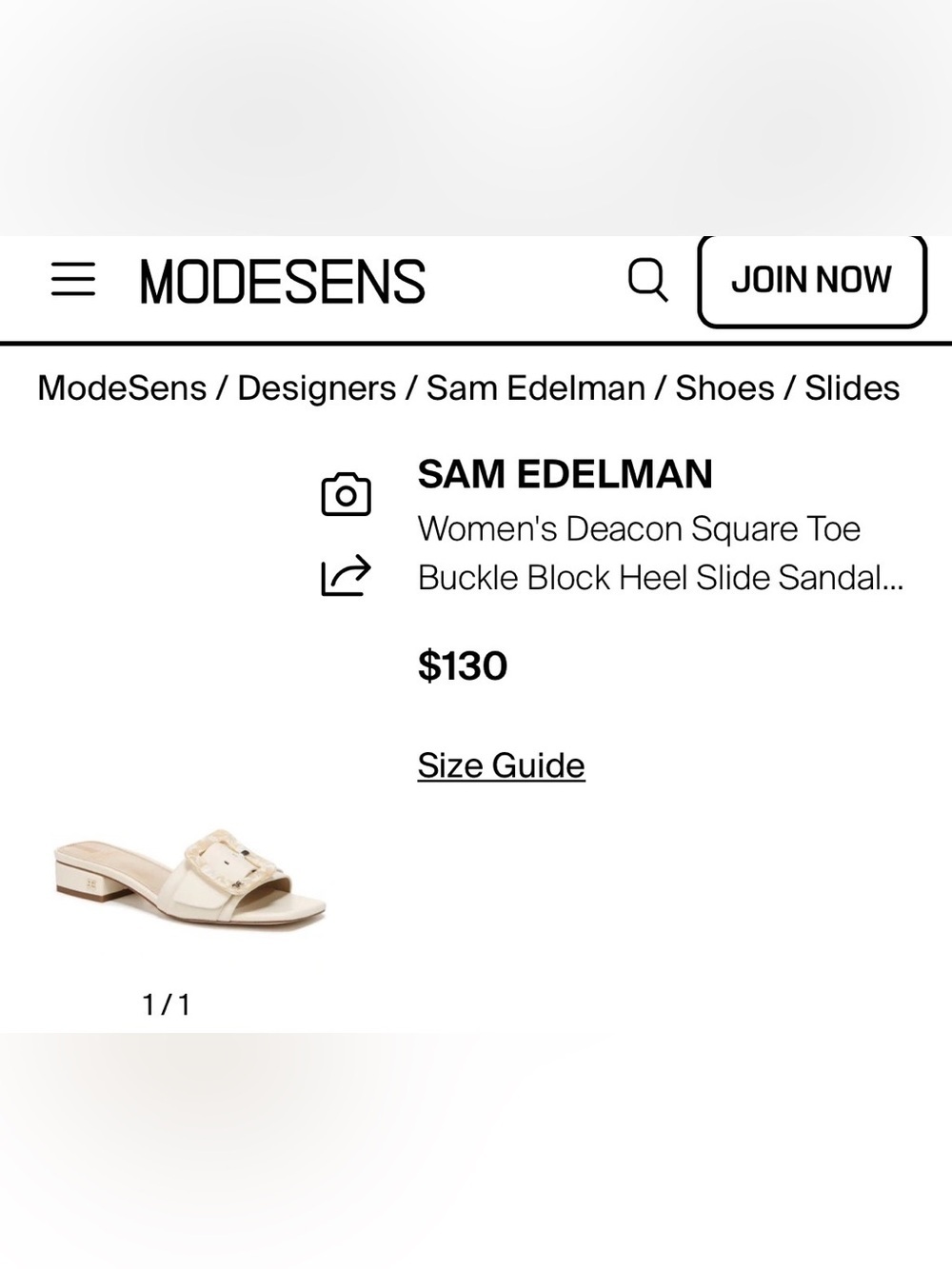 Sam Edelman Deacon Slide Sandal Modern Square Buckle Resort Beach Creme Size 6